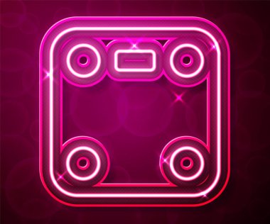 Parlayan neon hattı banyo ölçekli ikon kırmızı arka planda izole edildi. Ağırlık ölçme ekipmanı. Ağırlık ölçeği spor konsepti. Vektör