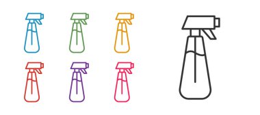 Su, gübre ve beyaz arka planda izole edilmiş kimyasal ikon için sınır çizgisi spreyi. Simgeleri renklendirin. Vektör