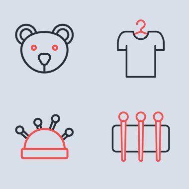 Askıya dizili tişört, iğneli yatak ve iğneler. Dikiş dikmek ve oyuncak oyuncak ikonu dikmek için. Vektör