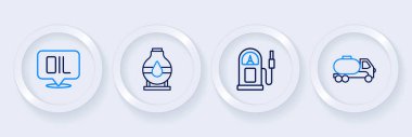 Tanker, benzin ya da benzin istasyonu, petrol deposu ve Word petrol ikonu ayarlayın. Vektör