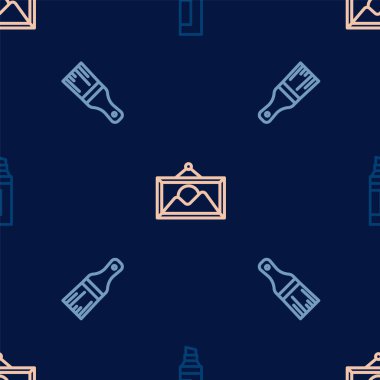 Çizgi İşaretleyici kalem, boya fırçası ve resim manzarasını pürüzsüz desen üzerine ayarla. Vektör