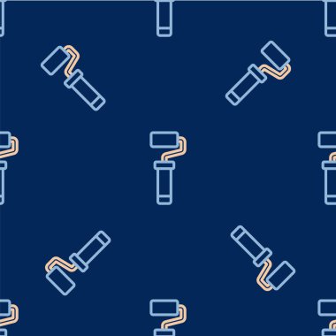 Çizgi boyası fırça ikonu mavi arkaplanda izole edilmiş pürüzsüz desen. Vektör