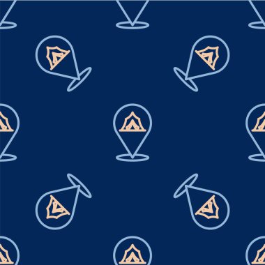 Line Circus çadır simgesi mavi arkaplanda izole edilmiş kusursuz desen. Karnaval kamp çadırı. Eğlence parkı. Vektör