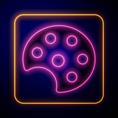 Parlayan neon palet simgesi siyah arkaplanda izole edildi. Vektör