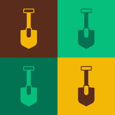 Pop Art Shovel simgesi renk arkaplanında izole edildi. Bahçe aletleri. Bahçecilik, tarım, çiftçilik aleti. Vektör