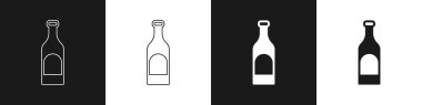 Siyah beyaz arka planda izole edilmiş şarap ikonu seti. Vektör