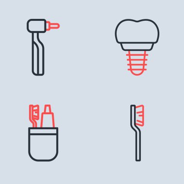 Diş fırçası, diş fırçası ve diş macunu ve matkap simgesini ayarla. Vektör