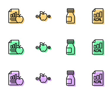 Vitaminleri, diyet planını, kalori hesap makinesini ve simgeyi ayarla. Vektör