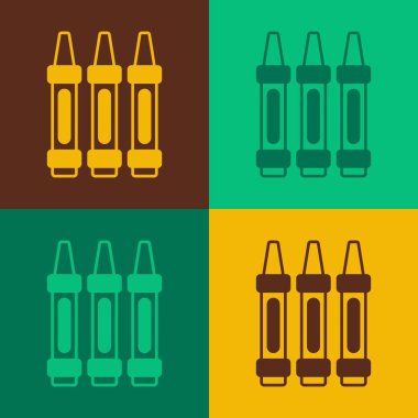 Renk arkaplanına izole edilmiş simge çizmek için Pop Art Wax pastel boyaları. Vektör