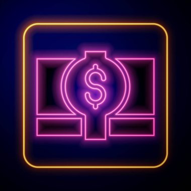 Parlayan neon yığınları kağıt para para ikonu siyah arka planda izole. Para desteleri. Para birimi. Vektör