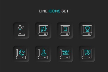 Telefon rehberi, Antik büyü, kimya, Kuran 'ın Kutsal Kitabı, ve masa lambası ikonu. Vektör