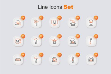 Demirci fırını, zincir halkası, at nalı, çekiç, kaynak gözlüğü, şömine demiri, örs ve çekiç ikonu. Vektör