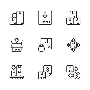 Sıra Waybill, karton kutu, vergi ve ikon. Vektör