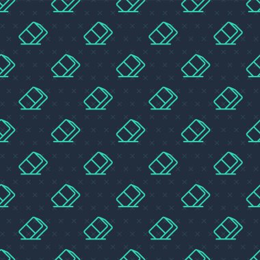 Yeşil çizgi silici ya da kauçuk ikon mavi arkaplanda izole edilmiş pürüzsüz desen. Vektör