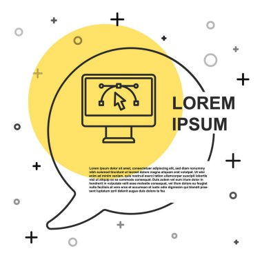 Beyaz arkaplanda izole edilmiş vektör tasarım simgesiyle siyah çizgi Bilgisayar görüntüsü. Kullanıcı arayüzü ile fotoğraf düzenleme yazılımı. Rastgele dinamik şekiller. Vektör