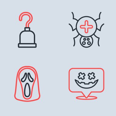 Çizgi Örümcek, Komik ve Korkunç Hayalet Maskesi, Mutlu Cadılar Bayramı ve Korsan kancası ikonu. Vektör