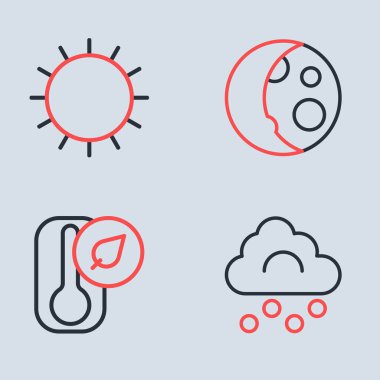 Hat safhalarını, termometreyi, dolu bulutunu ve güneş simgesini ayarla. Vektör