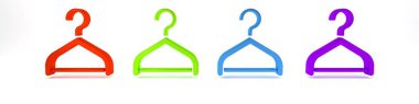Beyaz arkaplanda renkli elbise dolabı simgesi izole edildi. Vestiyer ikonu. Kıyafet servis sembolü. Çamaşır askı tabelası. Minimalizm kavramı. 3 Boyutlu resimleme
