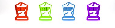 Üzerinde RIP yazılı renkli Tombstone simgesi beyaz arkaplanda izole edilmiş. Mezar ikonu. Mutlu Cadılar Bayramı Partisi. Minimalizm kavramı. 3 Boyutlu resimleme