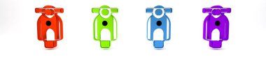 Beyaz arkaplanda renkli Scooter simgesi izole edildi. Minimalizm kavramı. 3 Boyutlu resimleme