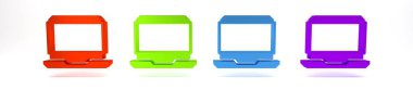 Beyaz arkaplanda renkli dizüstü bilgisayar simgesi izole edildi. Boş ekran işaretli bilgisayar defteri. Minimalizm kavramı. 3 Boyutlu resimleme