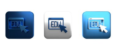 Renkli Çevrimiçi Eğitim ve mezuniyet ikonu beyaz arka planda izole edildi. İnternetteki öğretmen monitörde. Giyinme ve video semineri öğrenme. Kare düğmesi. 3 Boyutlu resimleme