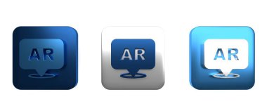 Renkli artırılmış gerçeklik AR simgesi beyaz arkaplanda izole edildi. Sanal geleceksel giyilebilir cihazlar. Kare düğmesi. 3 Boyutlu resimleme