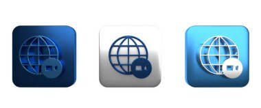 Renkli görüntülü sohbet konferansı simgesi beyaz arkaplanda izole edildi. Çevrimiçi iş görüşmesi formu. Uzak proje yönetimi. Kare düğmesi. 3 Boyutlu resimleme