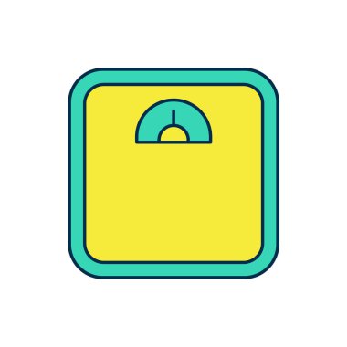 Beyaz arkaplanda izole edilmiş ana hatlı banyo ölçekleri simgesi. Ağırlık ölçme ekipmanı. Ağırlık ölçeği spor konsepti. Vektör