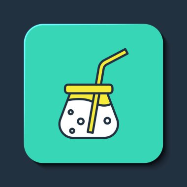 Doldurulmuş Taze smoothie simgesi mavi arkaplanda izole edildi. Turkuaz kare düğme. Vektör