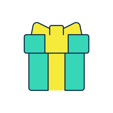 Doldurulmuş ana hatlı hediye kutusu simgesi beyaz arkaplanda izole edildi. 8 Mart. Uluslararası Mutlu Kadınlar Günü. Vektör