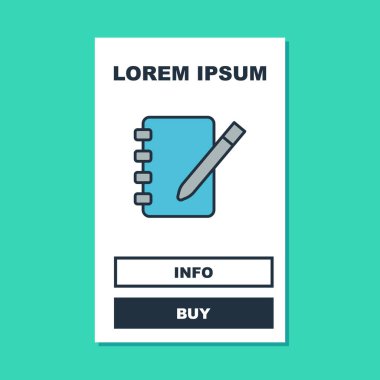 Doldurulmuş Not Defteri simgesi turkuaz arka planda izole edildi. Spiral not defteri simgesi. Okul defteri. Yazı tahtası. Okul günlüğü. Vektör