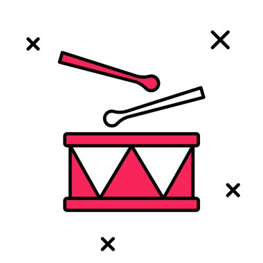 Ana hatlarıyla doldurulmuş davul bageti simgesi beyaz arkaplanda izole edilmiş. Müzik işareti. Müzik aleti sembolü. Vektör