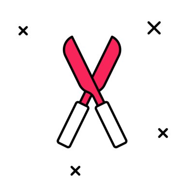 Beyaz arkaplanda izole edilmiş simgeyi budamak için el yapımı bahçe makası doldurulmuş. Ahşap saplı budama makası. Vektör