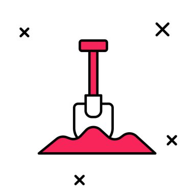 Doldurulmuş ana hatlı kürek simgesi beyaz arkaplanda izole edildi. Bahçe aletleri. Bahçecilik, tarım, çiftçilik aleti. Vektör