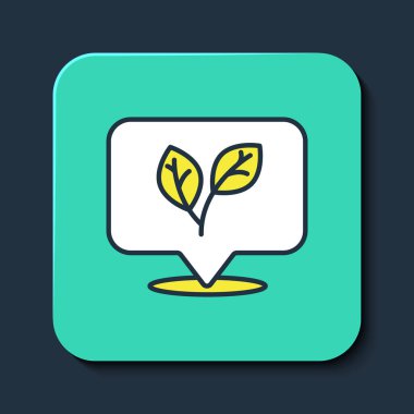 Doldurulmuş Yaprak simgesi mavi arkaplanda izole edildi. İşaret bırakıyor. Taze doğal ürün sembolü. Turkuaz kare düğme. Vektör