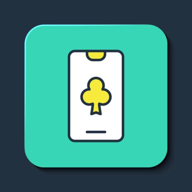 Doldurulmuş Online poker masası simgesi mavi arkaplanda izole edildi. İnternetteki kumarhane. Turkuaz kare düğme. Vektör