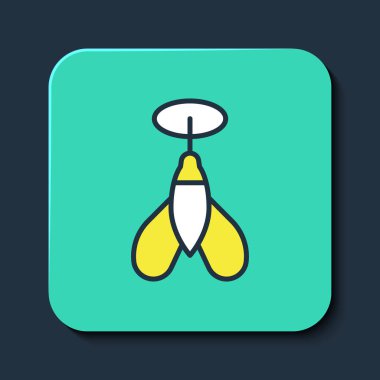 Doldurulmuş Dart ok simgesi mavi arkaplanda izole edildi. Turkuaz kare düğme. Vektör