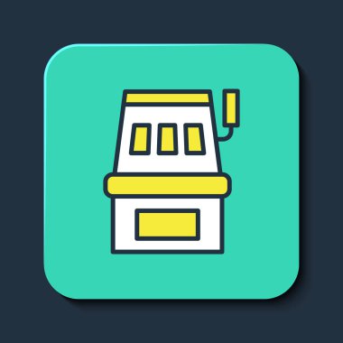 Doldurulmuş Slot makinesi simgesi mavi arkaplanda izole edildi. Turkuaz kare düğme. Vektör