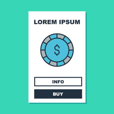 Turkuaz arka planda izole edilmiş dolar sembollü kumarhane çipi. Kumarhane kumarı. Vektör