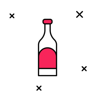 Beyaz arka planda izole edilmiş bir şişe şarap ikonu. Vektör