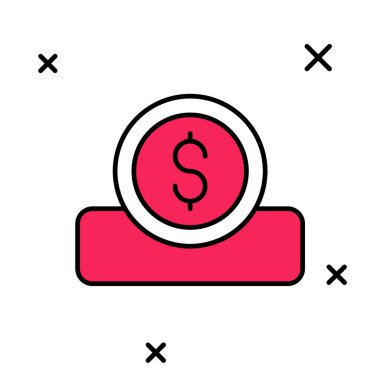 Beyaz arka planda izole edilmiş dolar sembolü simgesiyle ana hatlarıyla para doldurulmuş. Bankacılık işareti. Para sembolü. Vektör