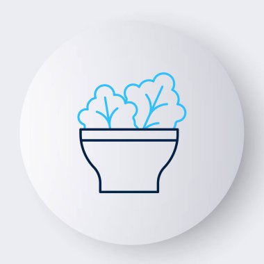 Beyaz arka planda izole edilmiş, çanak ikonlu çizgi salatası. Taze sebze salatası. Sağlıklı beslenme. Renkli taslak konsepti. Vektör