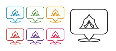 Sirk çizgisi simgesi beyaz arkaplanda izole edildi. Karnaval kamp çadırı. Eğlence parkı. Simgeleri renklendirin. Vektör