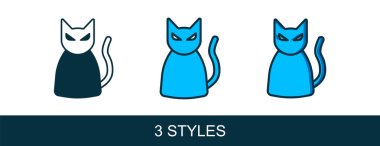 Beyaz arka planda izole edilmiş ana hatlı Kara Kedi simgesi. Mutlu Cadılar Bayramı Partisi. Vektör