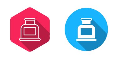 Doldurulmuş ve ana hatları çizilmiş Inkwell simgesi uzun gölge arkaplanı ile izole edilmiş. Vektör