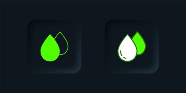 Green Water drop icon isolated on black background. Black square button. Vector clipart