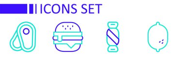 Sıra Lemon, Candy, Burger ve Biftek Et ikonu 'nda. Vektör