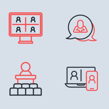 Konuşma balonu sohbetini, konuşmacıyı, video konferansını ve simgeyi ayarla. Vektör