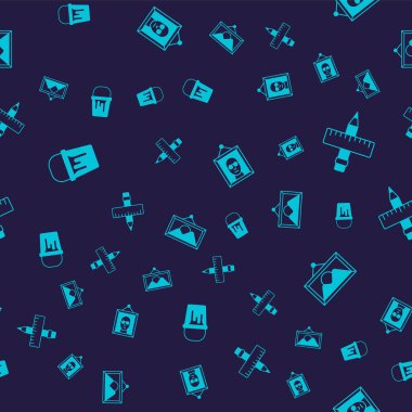 Boya kovasını, çapraz cetvel ve kalemi, resim ve manzarayı pürüzsüz desenlere göre ayarla. Vektör